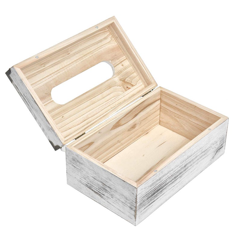 VERGOODR Distressed Wooden Rustic Facial Tissue Box Holder Tissue Box Cover Napkin Dispenser for Bathroom Living Room Dining Room Bedroom Toilet (Washed White) - Image 3